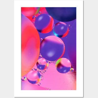 Colorful close up of oil drops in water Posters and Art